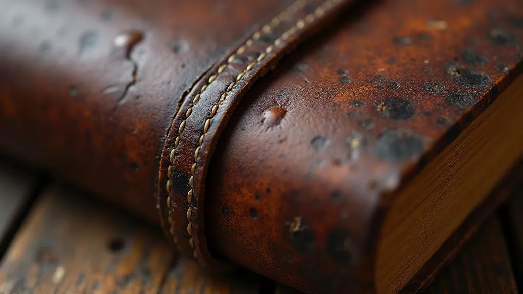 Aged leather book spine with saddle stitch pattern
