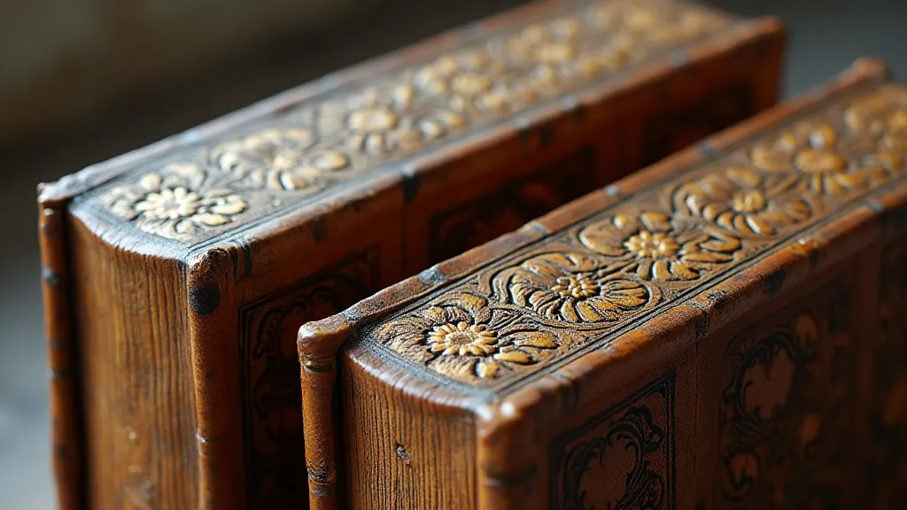 Antique leather book tooling details