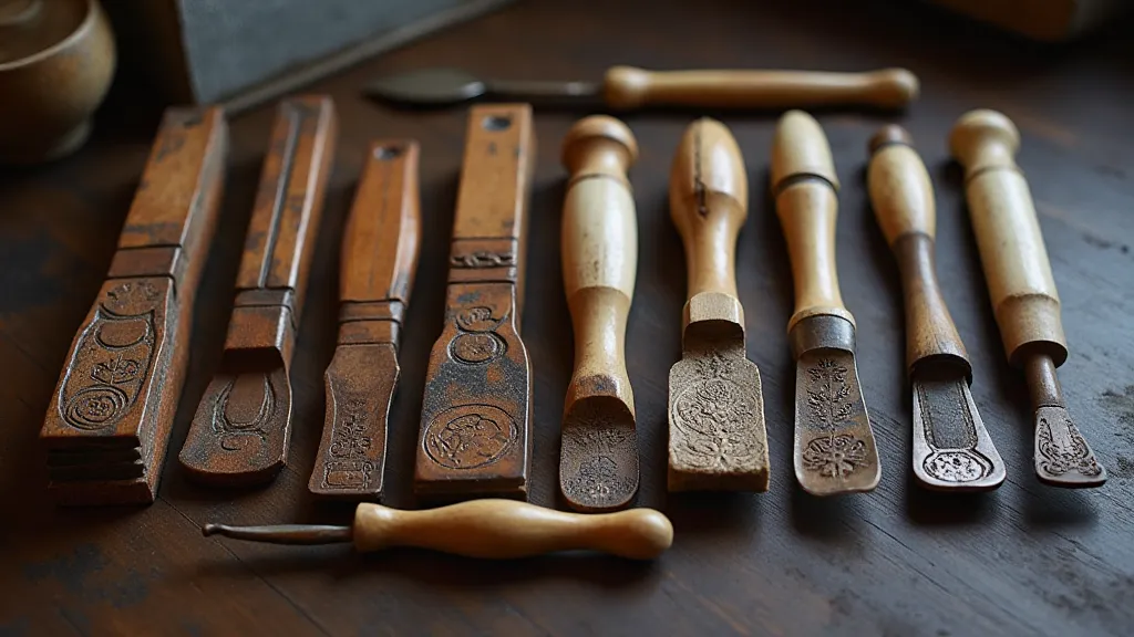 Antique leather bookbinding tools