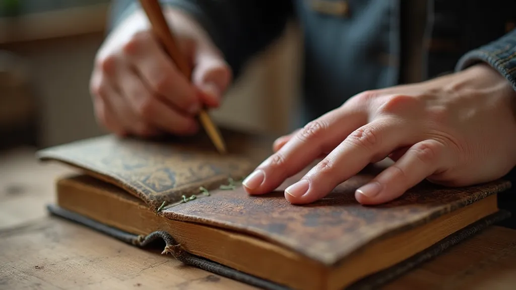 Bookbinder stitching leather