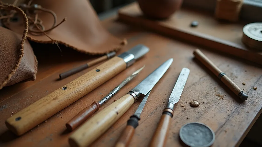 Bookbinding tools on a workbench