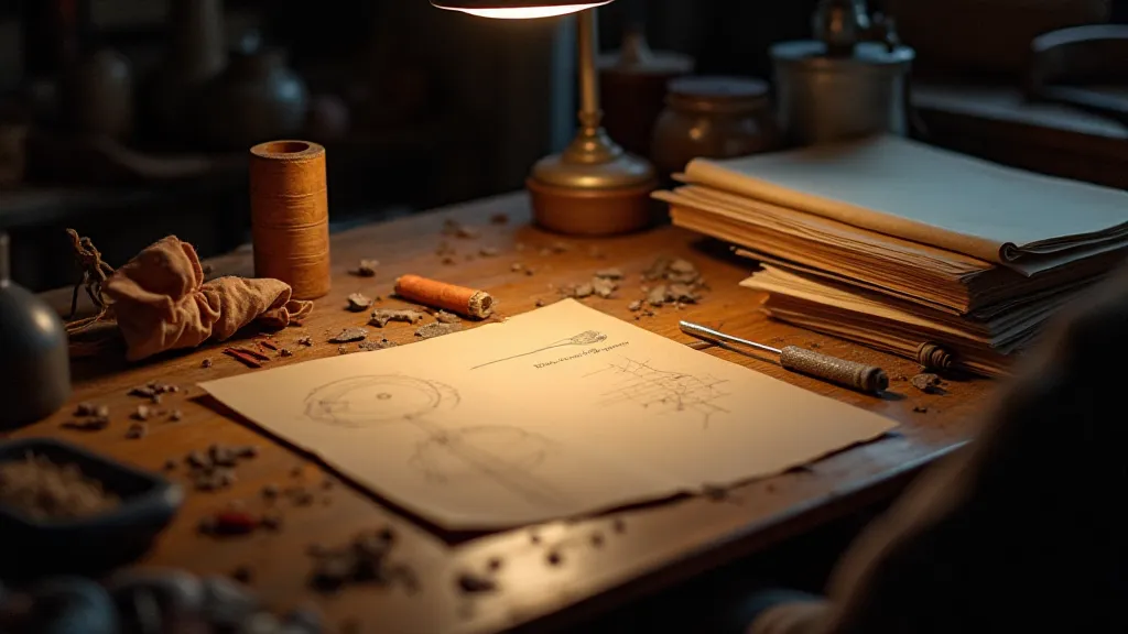 Leatherworking workspace with tools and materials