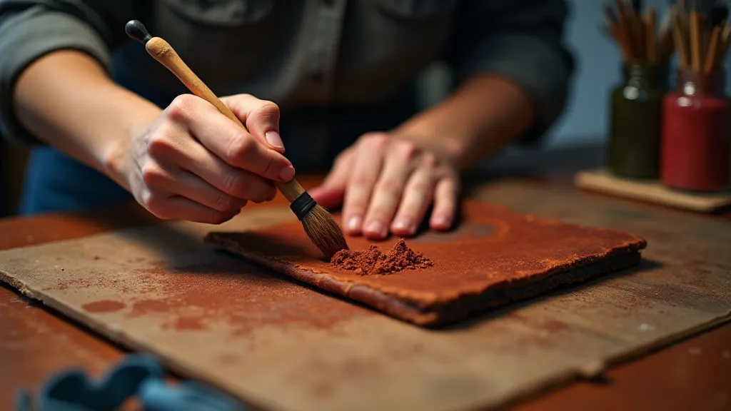 Bookbinder's hands dyeing leather