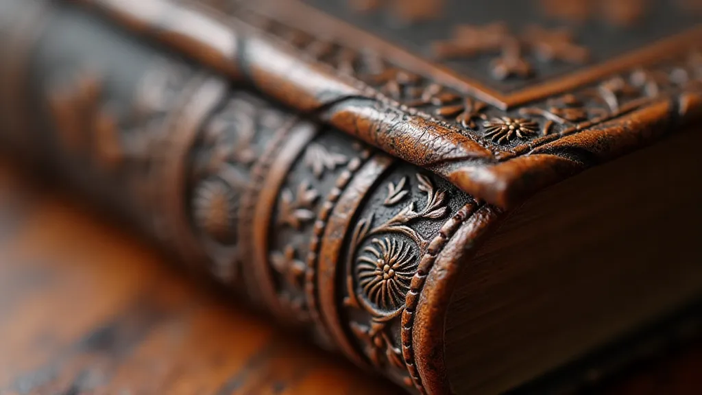 Close-up of antique leather endbandwerk tooling