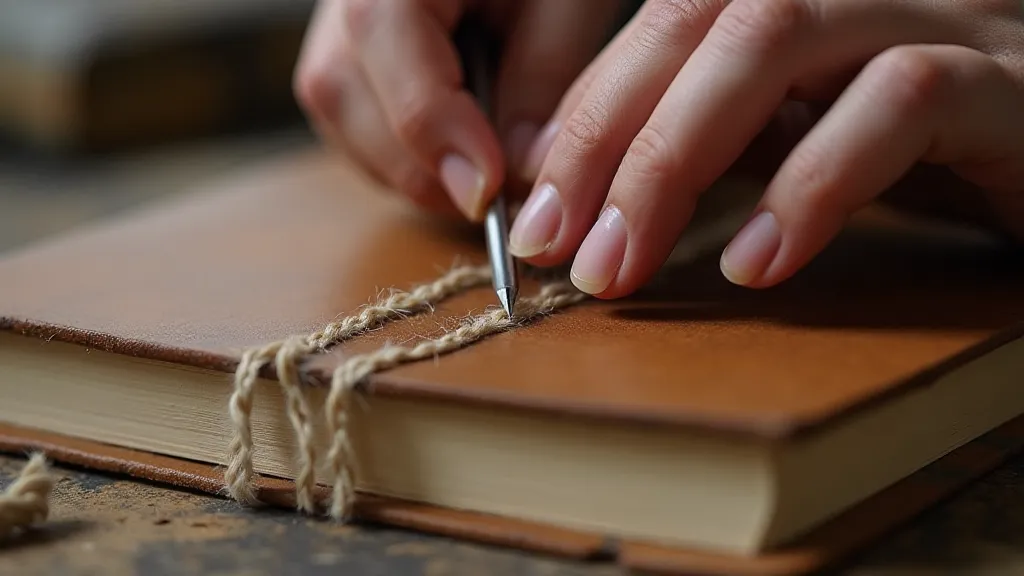 Hand stitching a leather spine