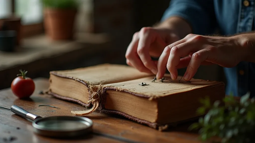 Hands repairing a book spine