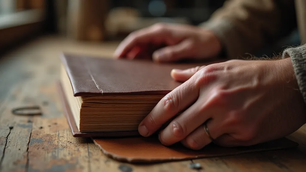 Craftsman tooling a cowhide spine