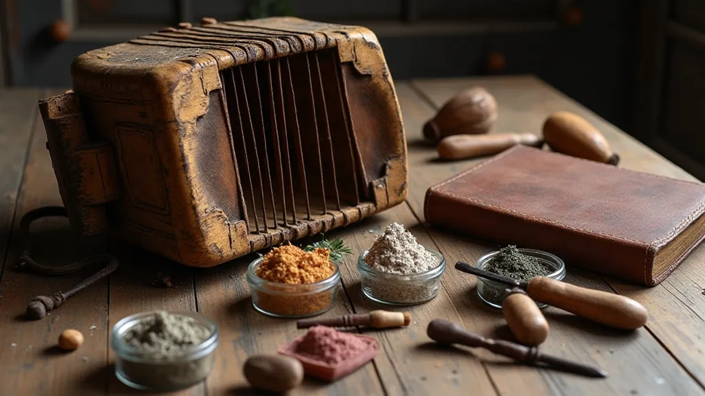 Antique accordion and bookbinding tools